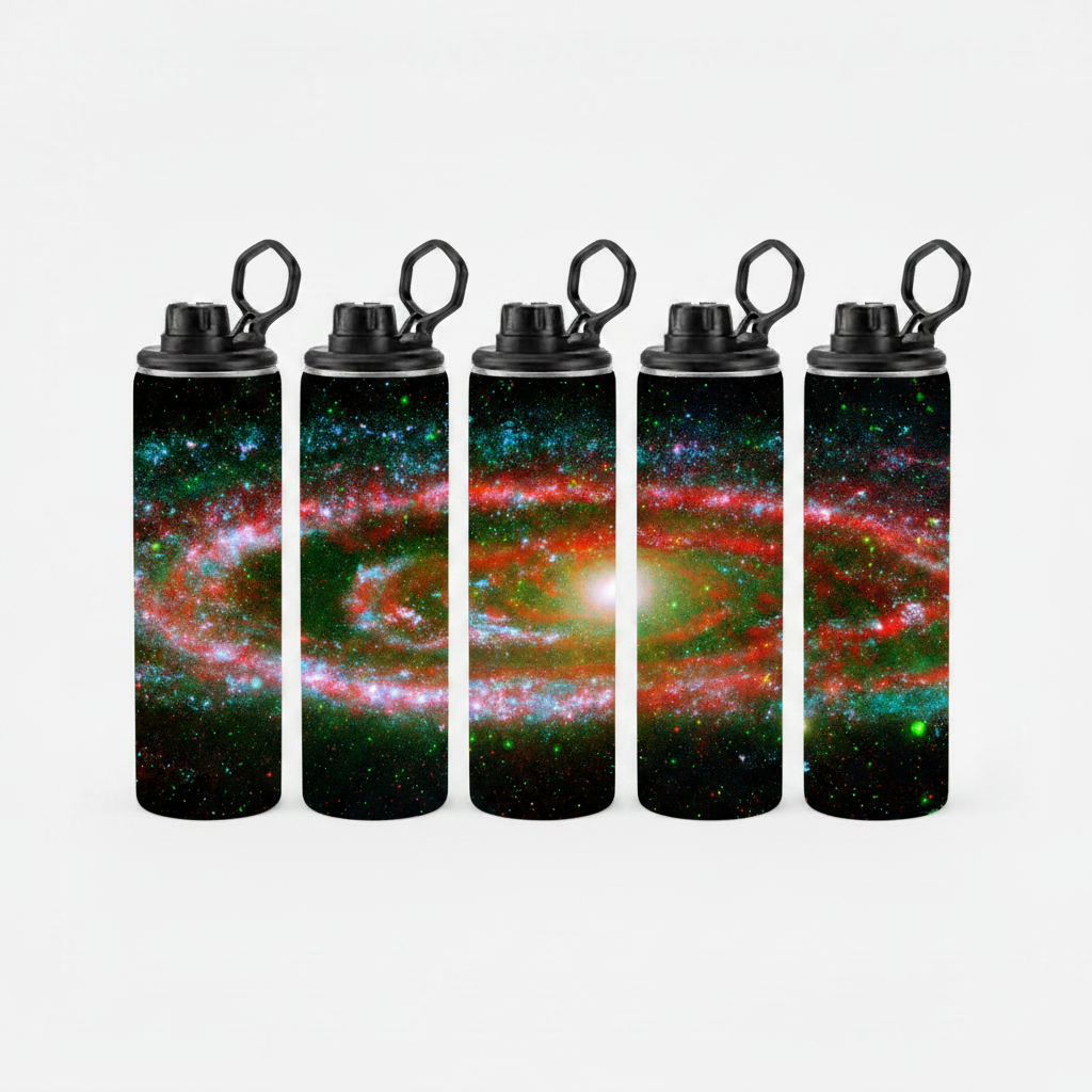 "Andromeda Galaxy Core" 20 oz Stainless Steel Skinny Tumbler – Sublimated Space Travel Mug with Loop Lid
