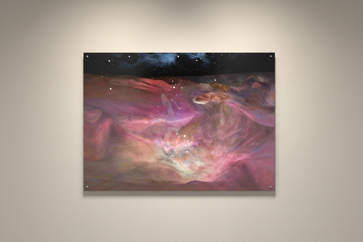 Crimson Nebula Horizon" – 11x14 High-Gloss Metal Print with Floating Wood Mount