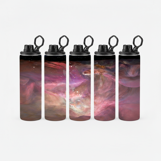 "Crimson Nebula Horizon" 20 oz Stainless Steel Skinny Tumbler – Sublimated Galaxy Travel Mug with Loop Lid