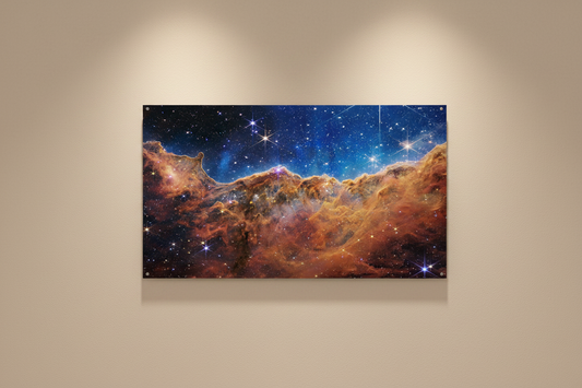 "Carina Nebula Cosmic Cliffs" – 11x14 High-Gloss Sublimated Metal Print with Floating Wood Mount