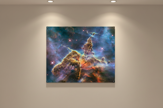 "Mystic Mountain Nebula" – 11x14 High-Gloss Sublimated Metal Print with Floating Wood Mount
