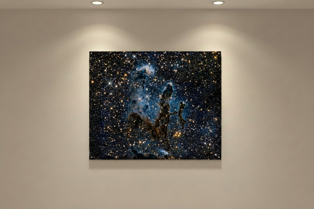 "Pillars of Creation Starfield" – 11x14 High-Gloss Sublimated Metal Print with Floating Wood Mount