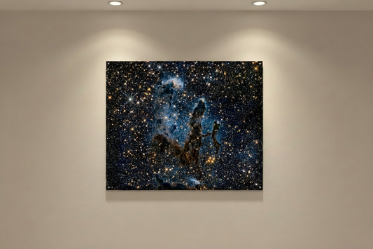 "Pillars of Creation Starfield" – 11x14 High-Gloss Sublimated Metal Print with Floating Wood Mount