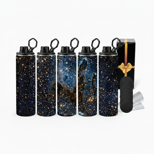 "Pillars of Creation Starfield" 20 oz Stainless Steel Skinny Tumbler – Sublimated Space Travel Mug with Loop Lid